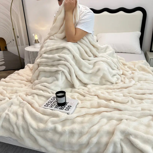 Super Soft Bubble Faux Rabbit Fur Blanket